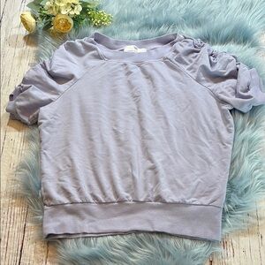 Heroine Sport Lavender Ruched Short Sleeve Pullover Sweatshirt sz XS